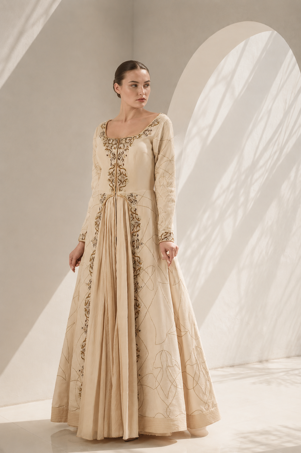 Gold Panelled Kurta Crafted In Cotton Silk