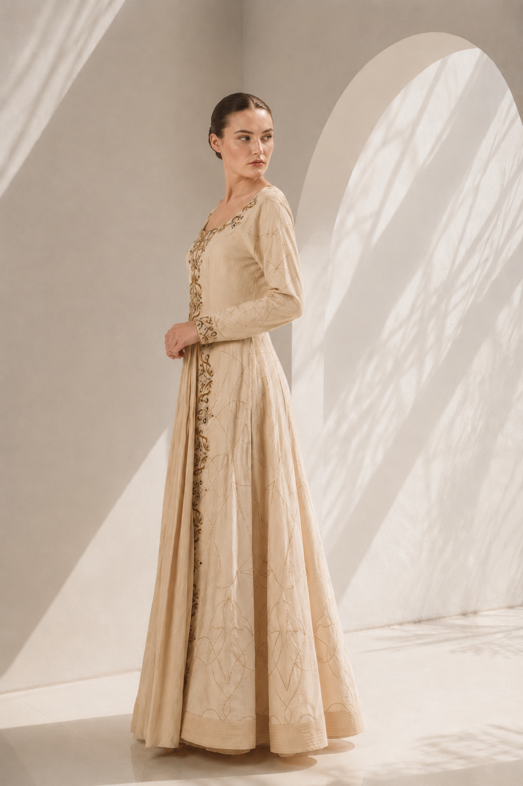 Gold panelled kurta crafted in cotton silk