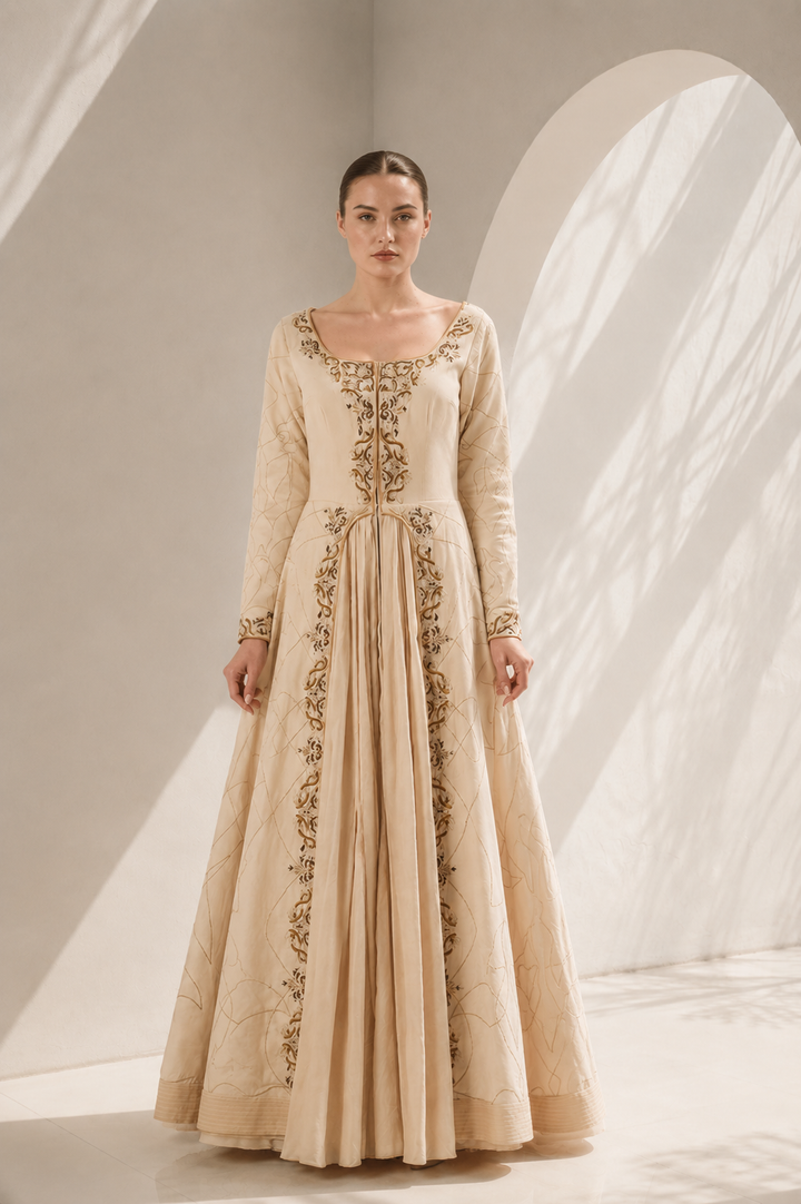 Gold Panelled Kurta Crafted In Cotton Silk