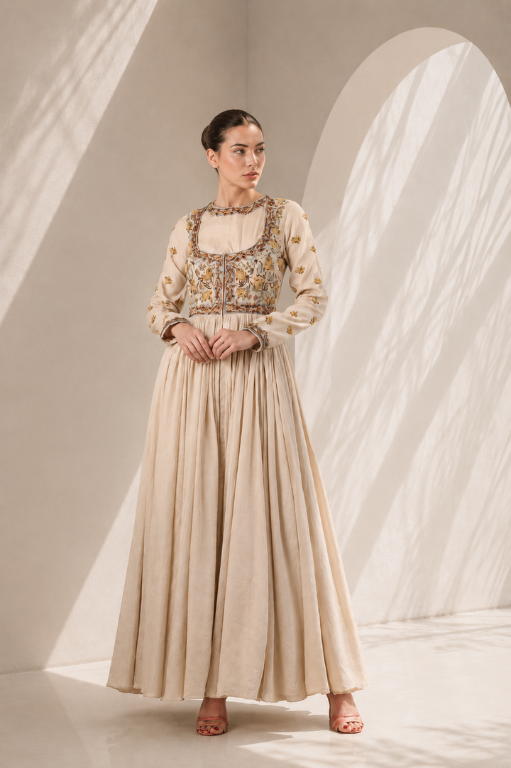 Ivory Floor-Length Choli Style Kurta