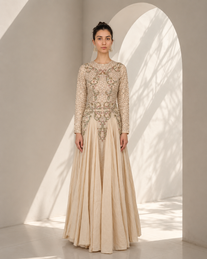 Geometric &amp; Floral Embroidered Dress