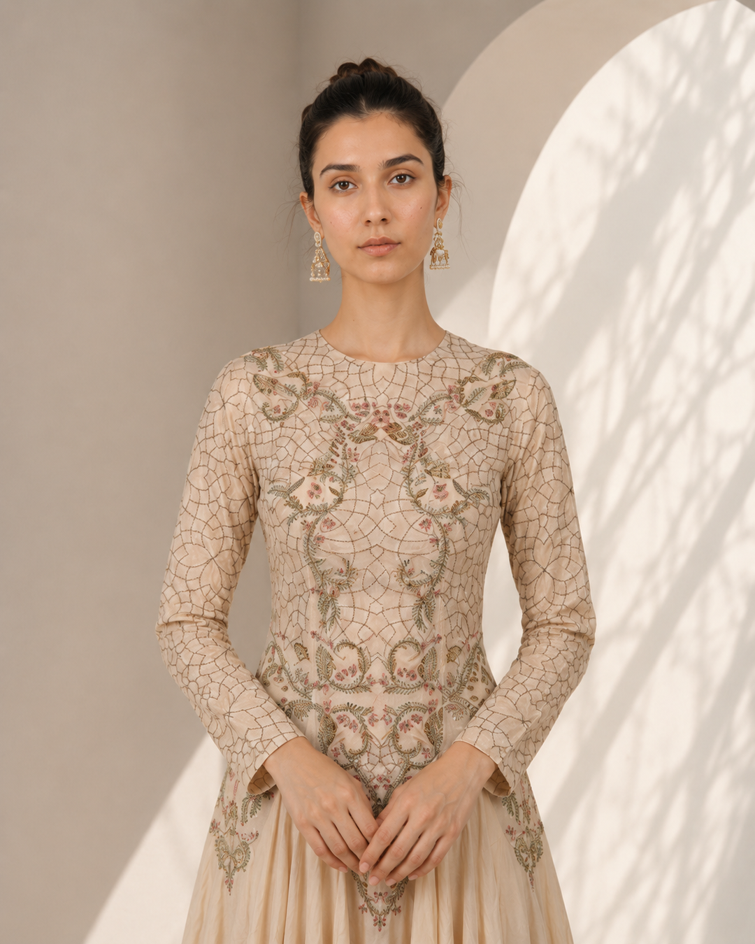 Geometric &amp; Floral Embroidered Dress