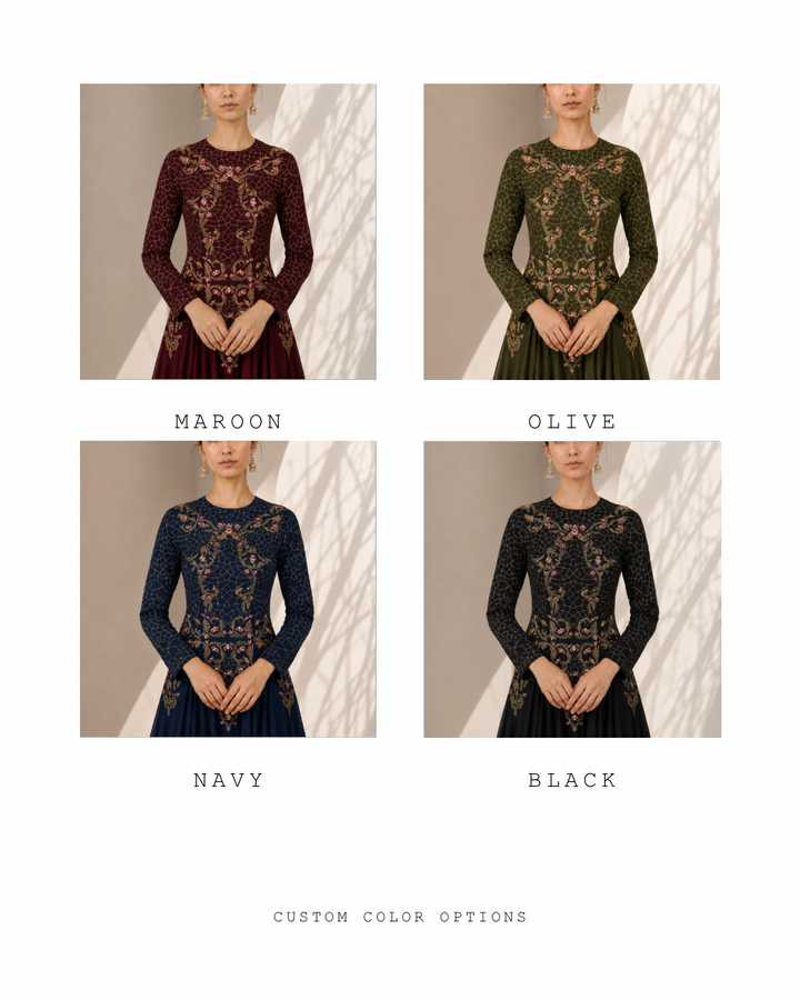 Geometric &amp; Floral Embroidered Dress