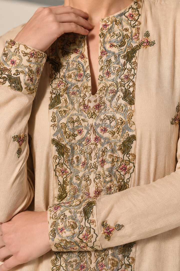 Beige Straight-Cut Ankle-Length Kurta Set