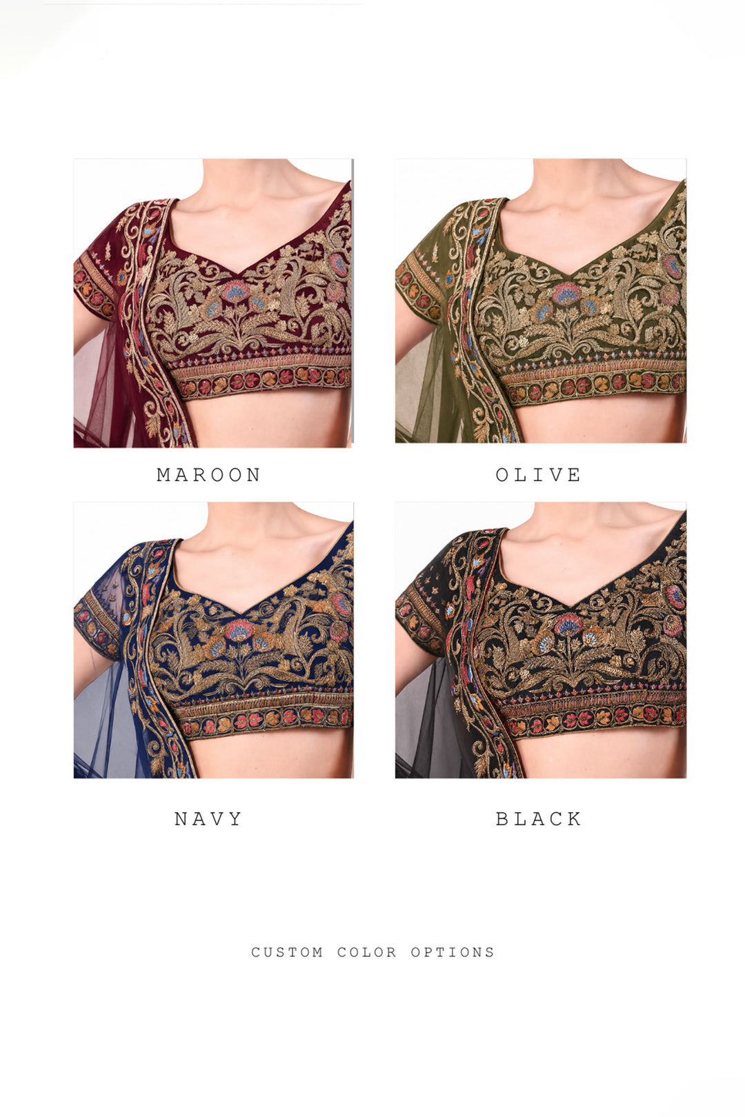 Ivory embroidered lehenga set featuring intricately embroidered blouse with scoop neckline and short sleeves, full flared lehenga paired with sheer dupatta.