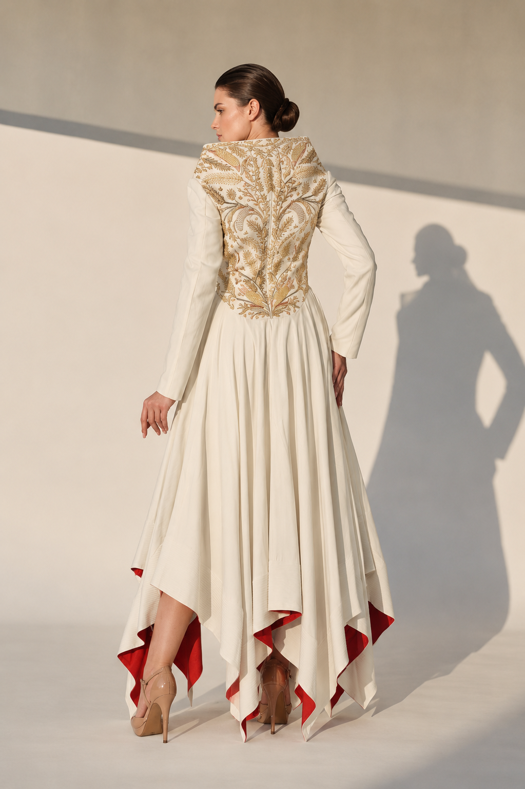 Ivory Yoke Embroidered Gown