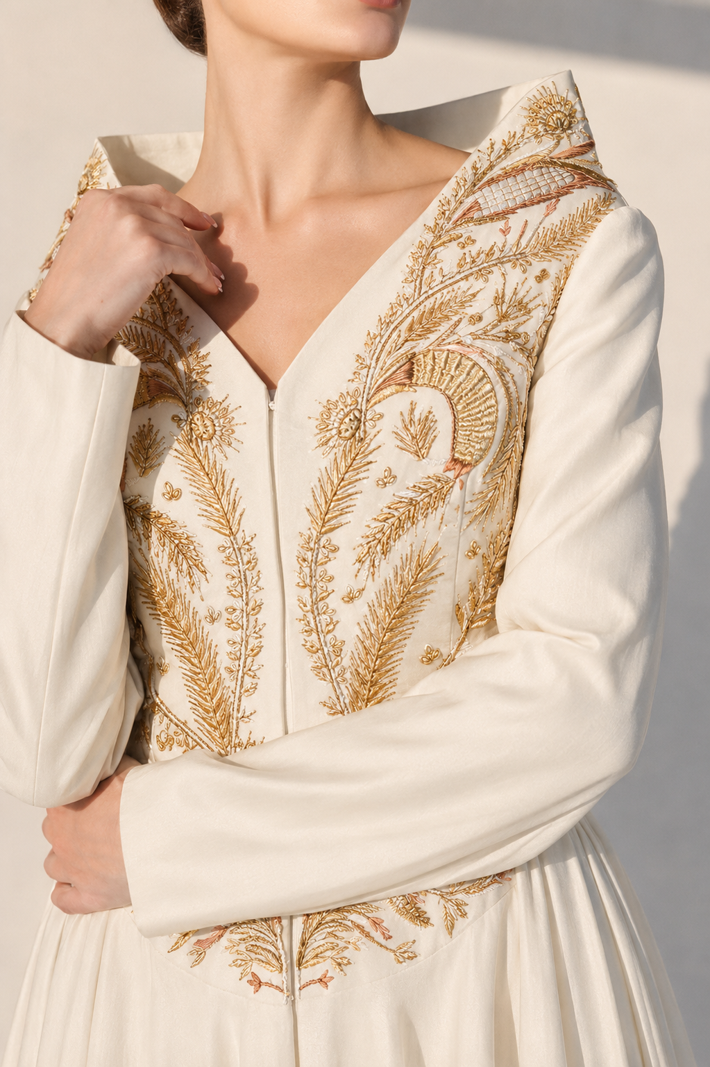 Ivory Yoke Embroidered Gown