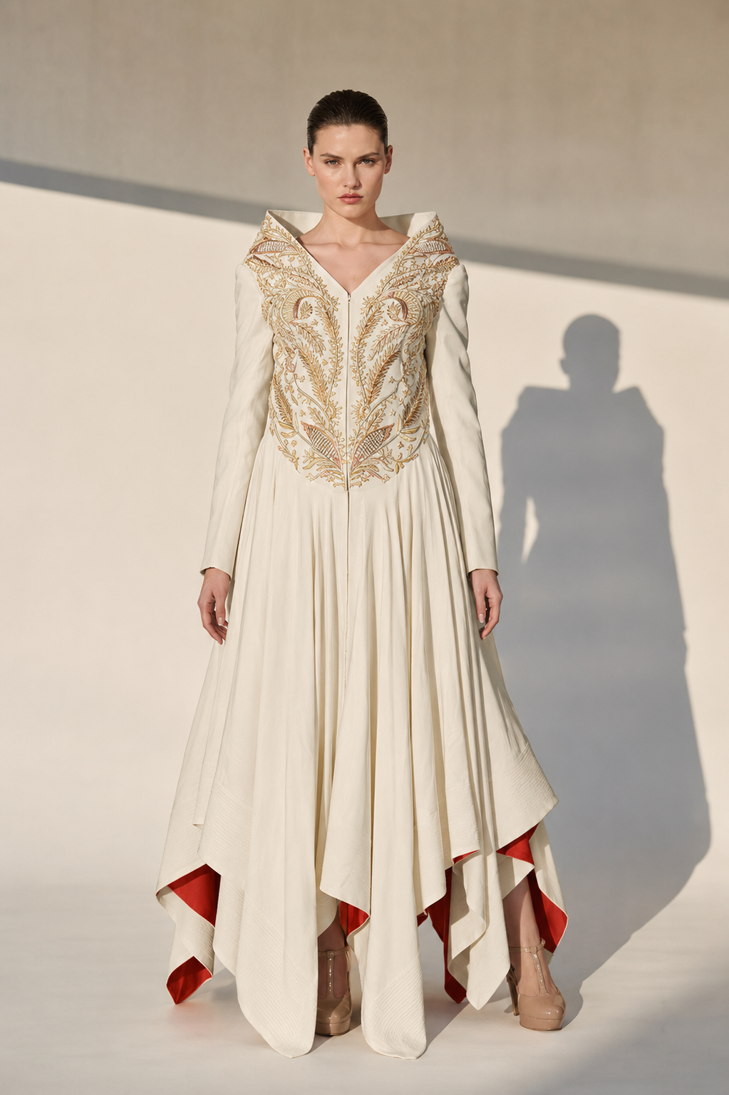 Ivory Yoke Embroidered Gown