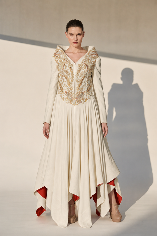 Ivory Yoke Embroidered Gown