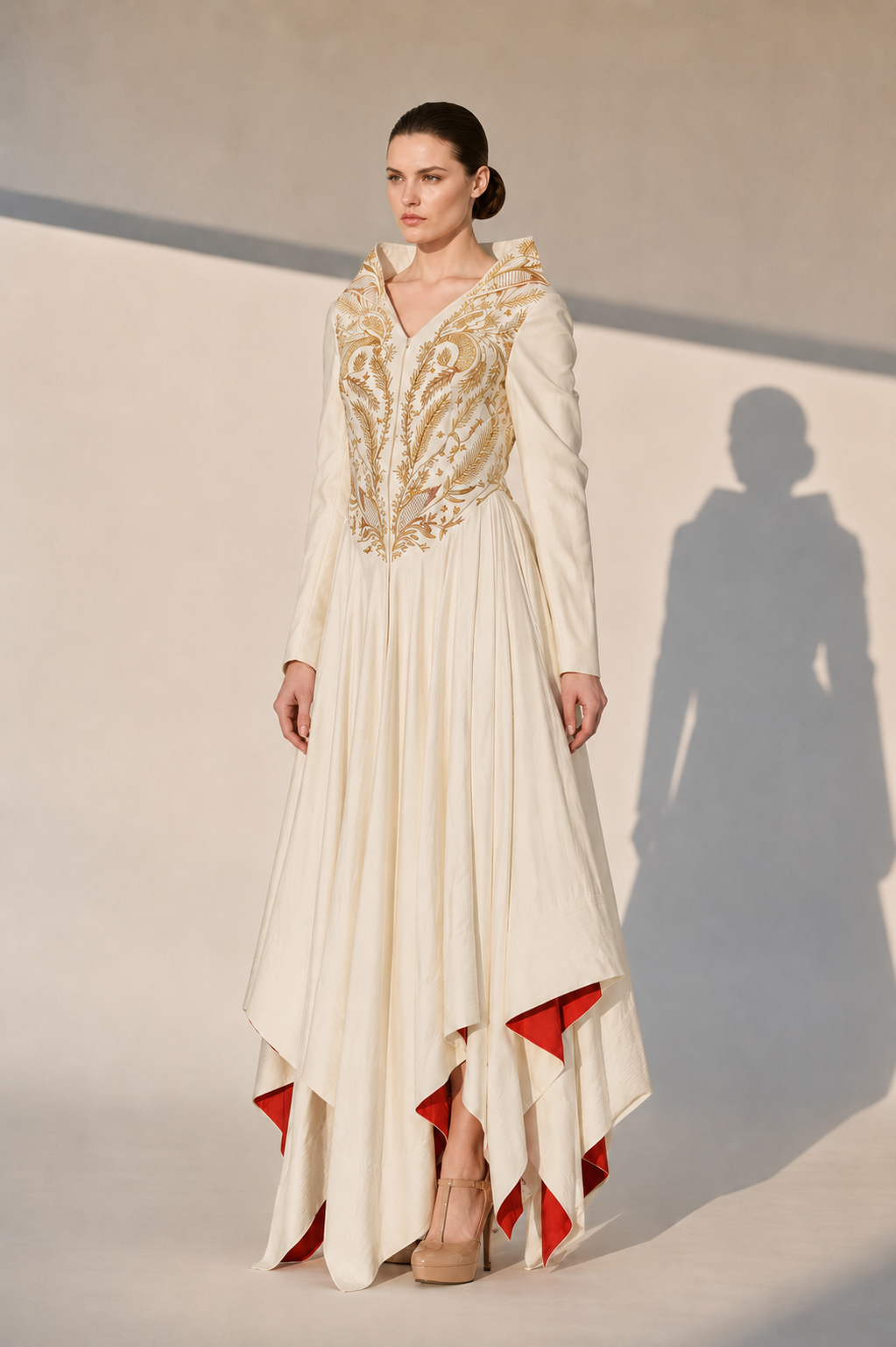 Ivory Yoke Embroidered Gown