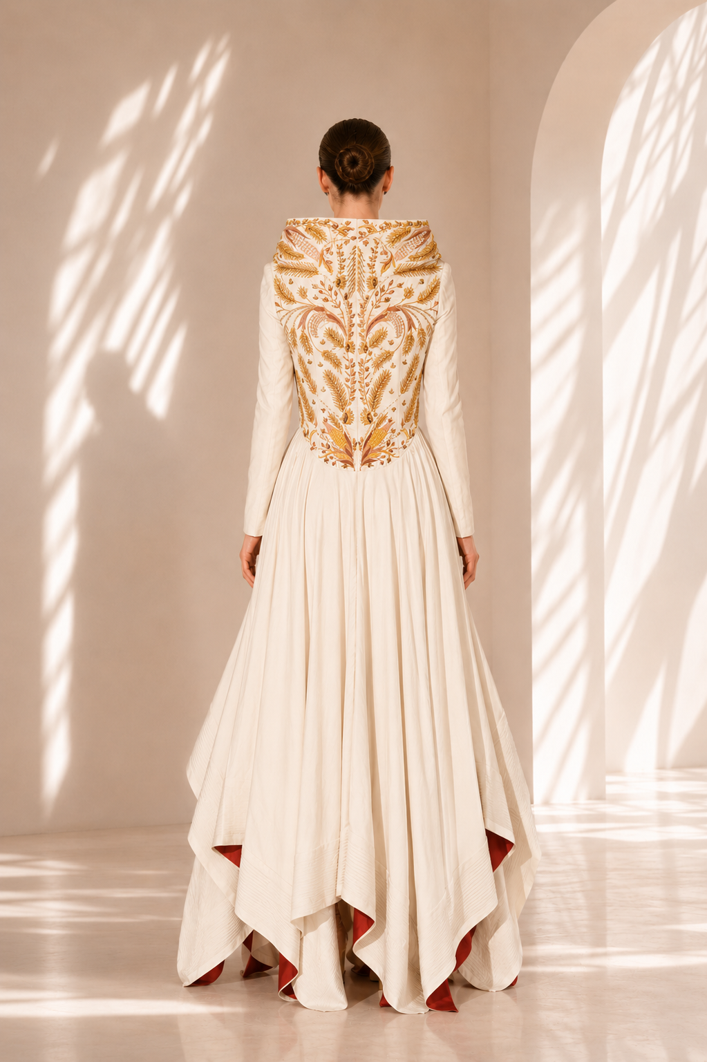 Ivory Yoke Embroidered Gown
