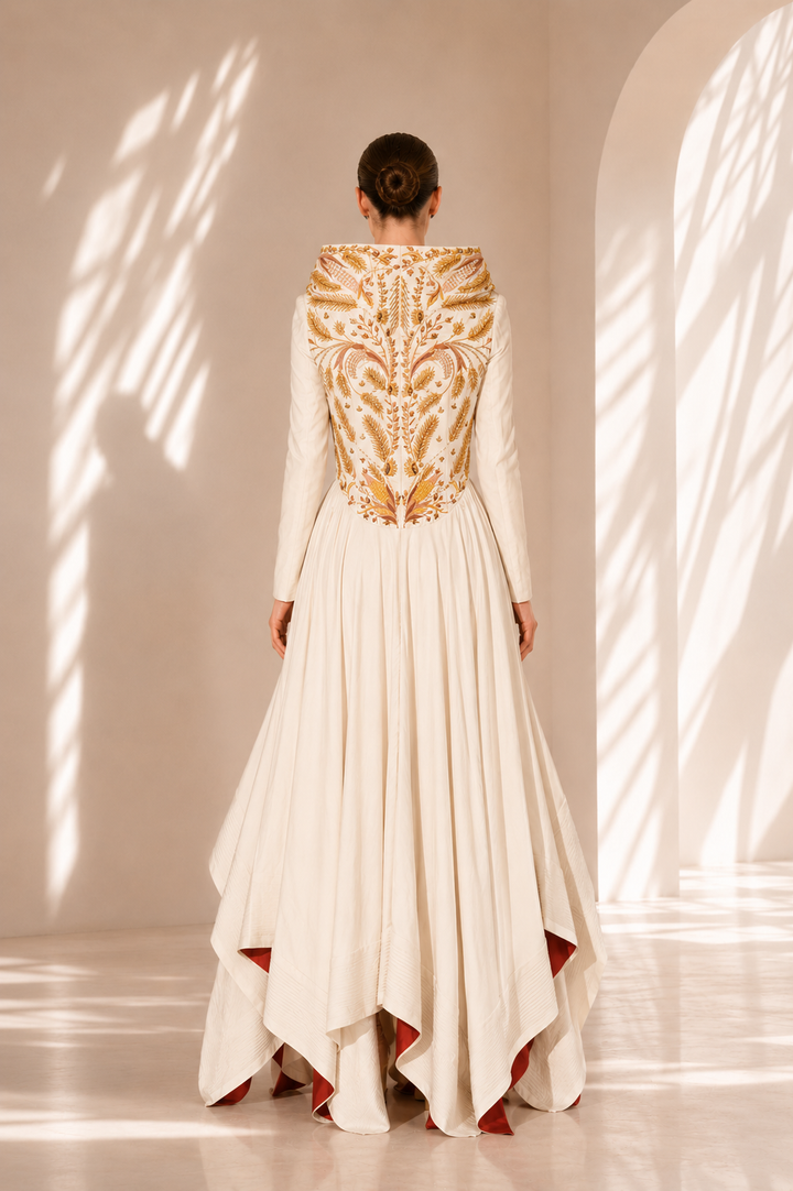 Ivory Yoke Embroidered Gown