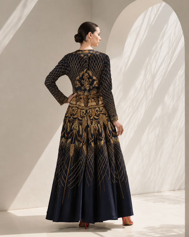 Navy Embroidered Gown