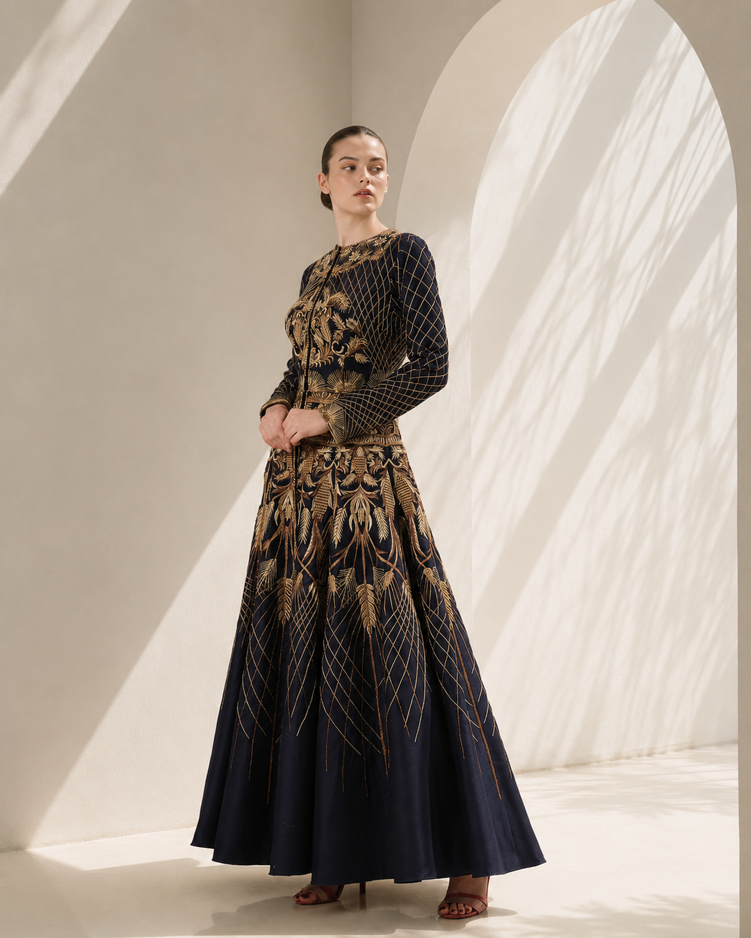 Navy Embroidered Gown