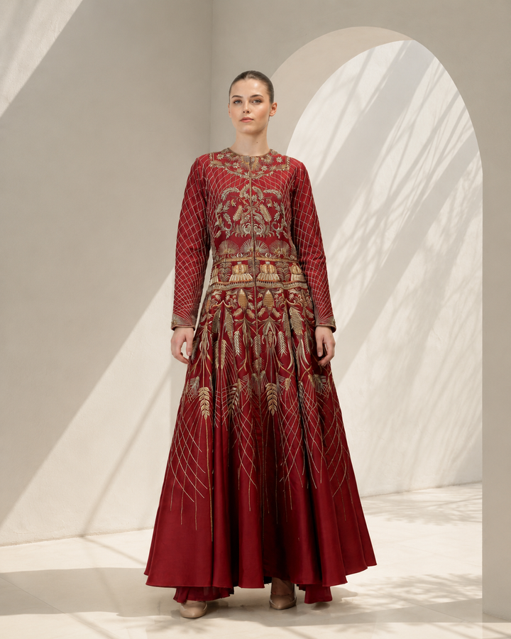 Red Embroidered Gown