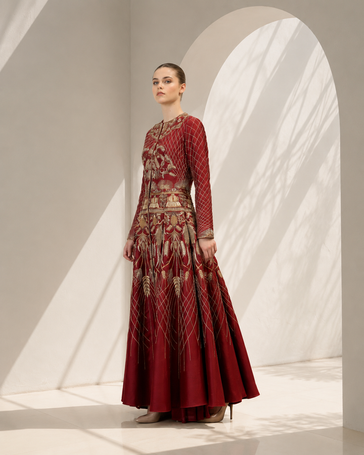 Red Embroidered Gown