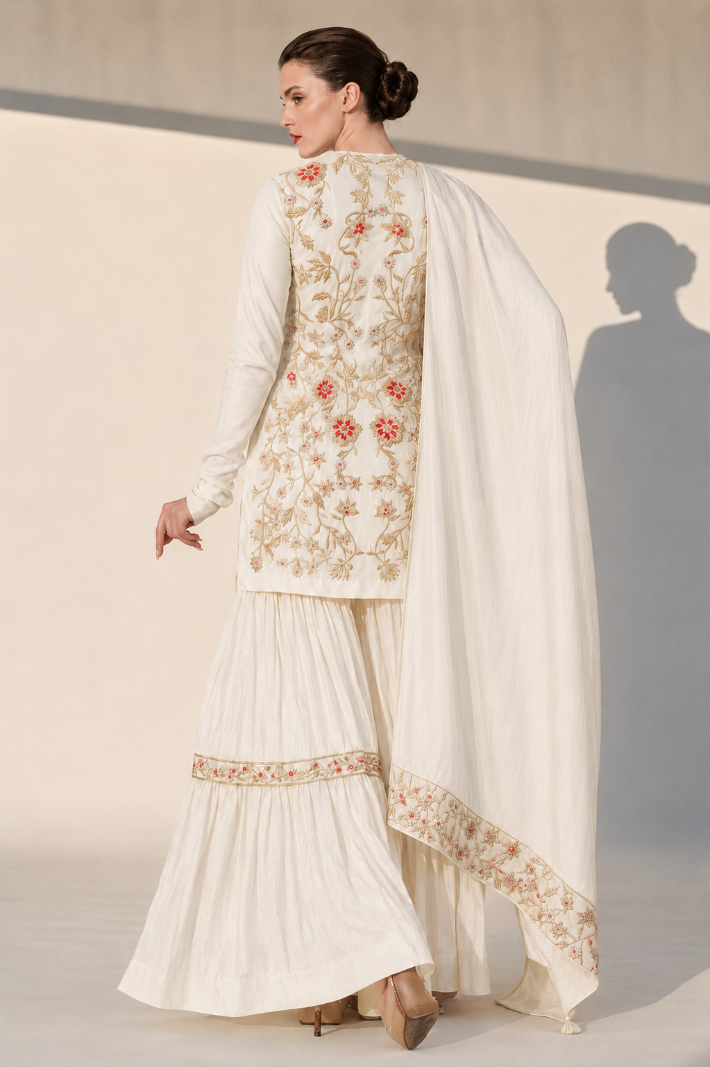 Ivory Embroidered Kurta Sharara Set