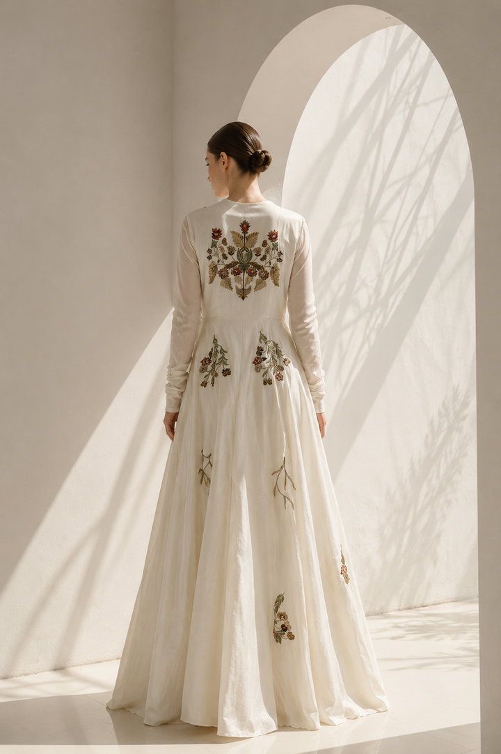 Round Neck Embroidered Gown