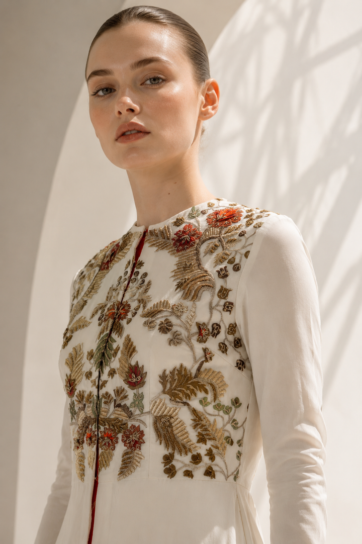 Round Neck Embroidered Gown