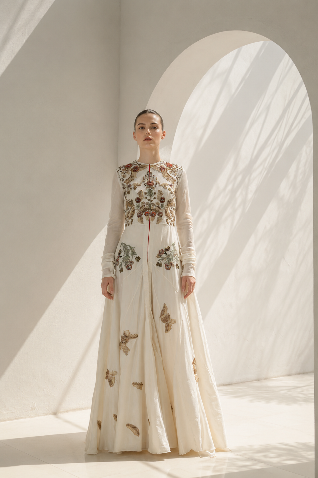 Round Neck Embroidered Gown