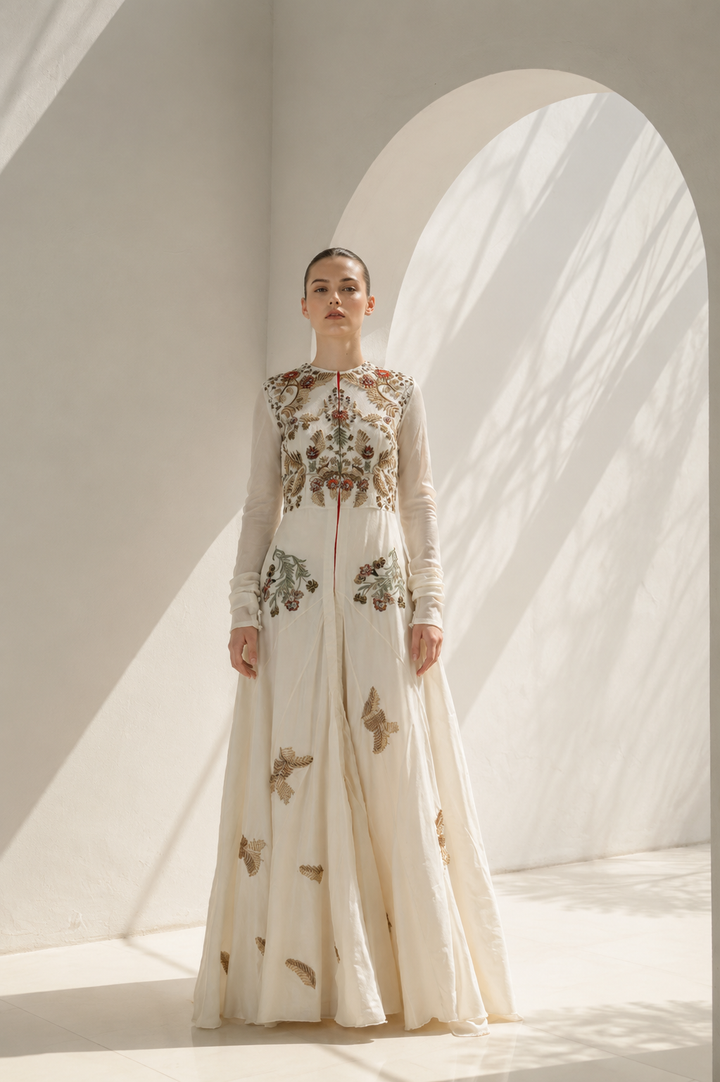 Round Neck Embroidered Gown
