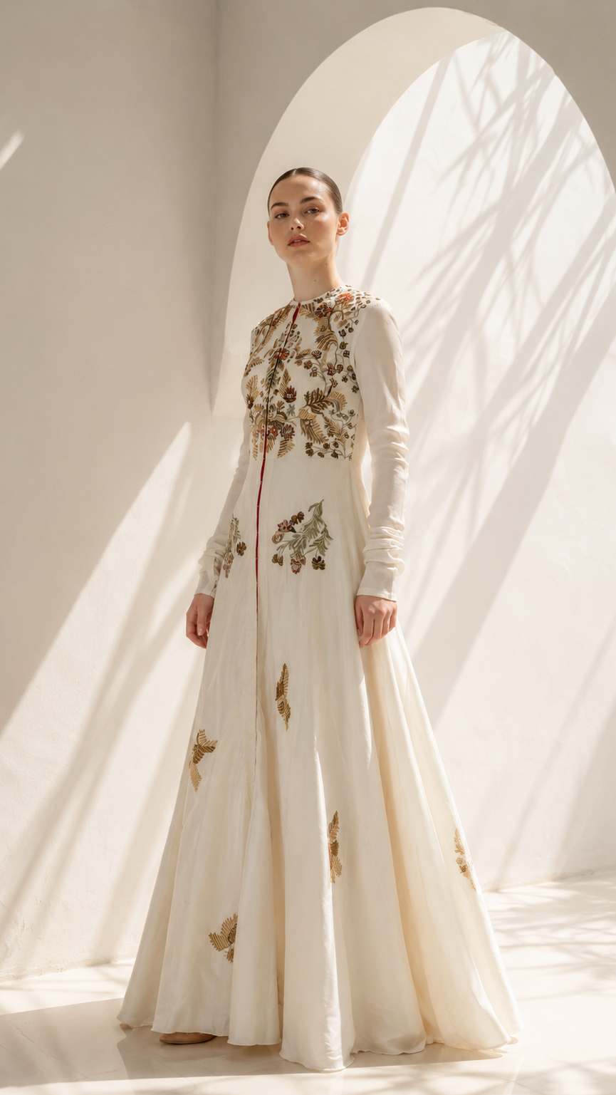 Round Neck Embroidered Gown