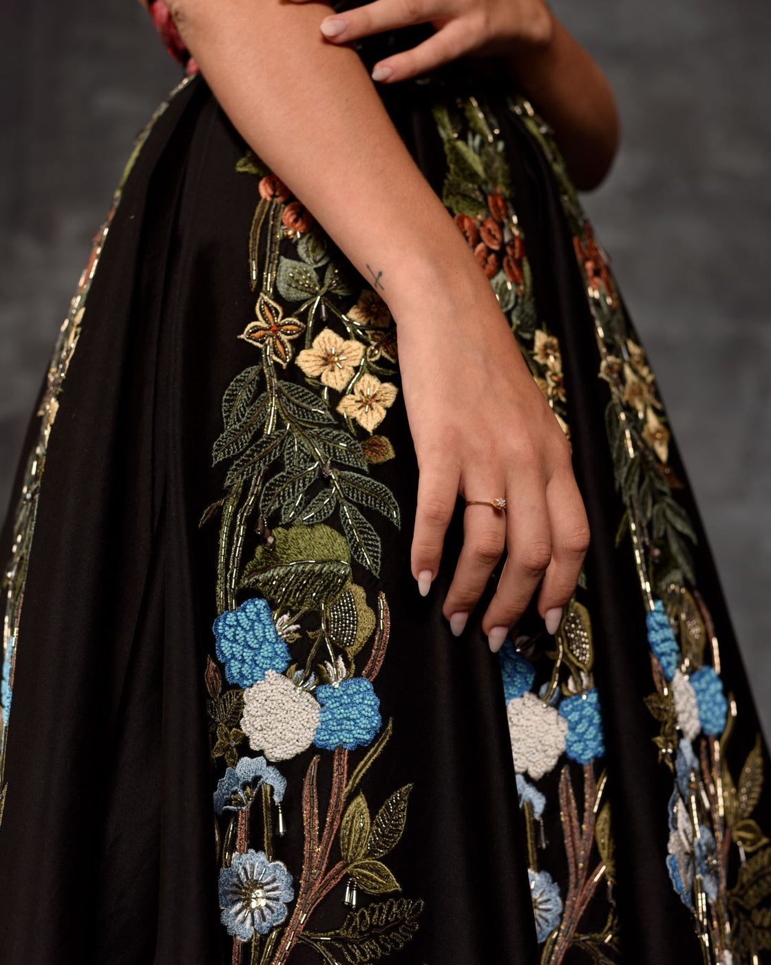 Striking Floral Embroidered Black Formal Gown