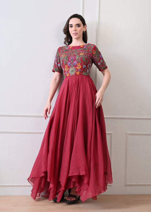 Crimson Bloom Grace Anarkali