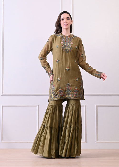 A olive kurti and palazzo set