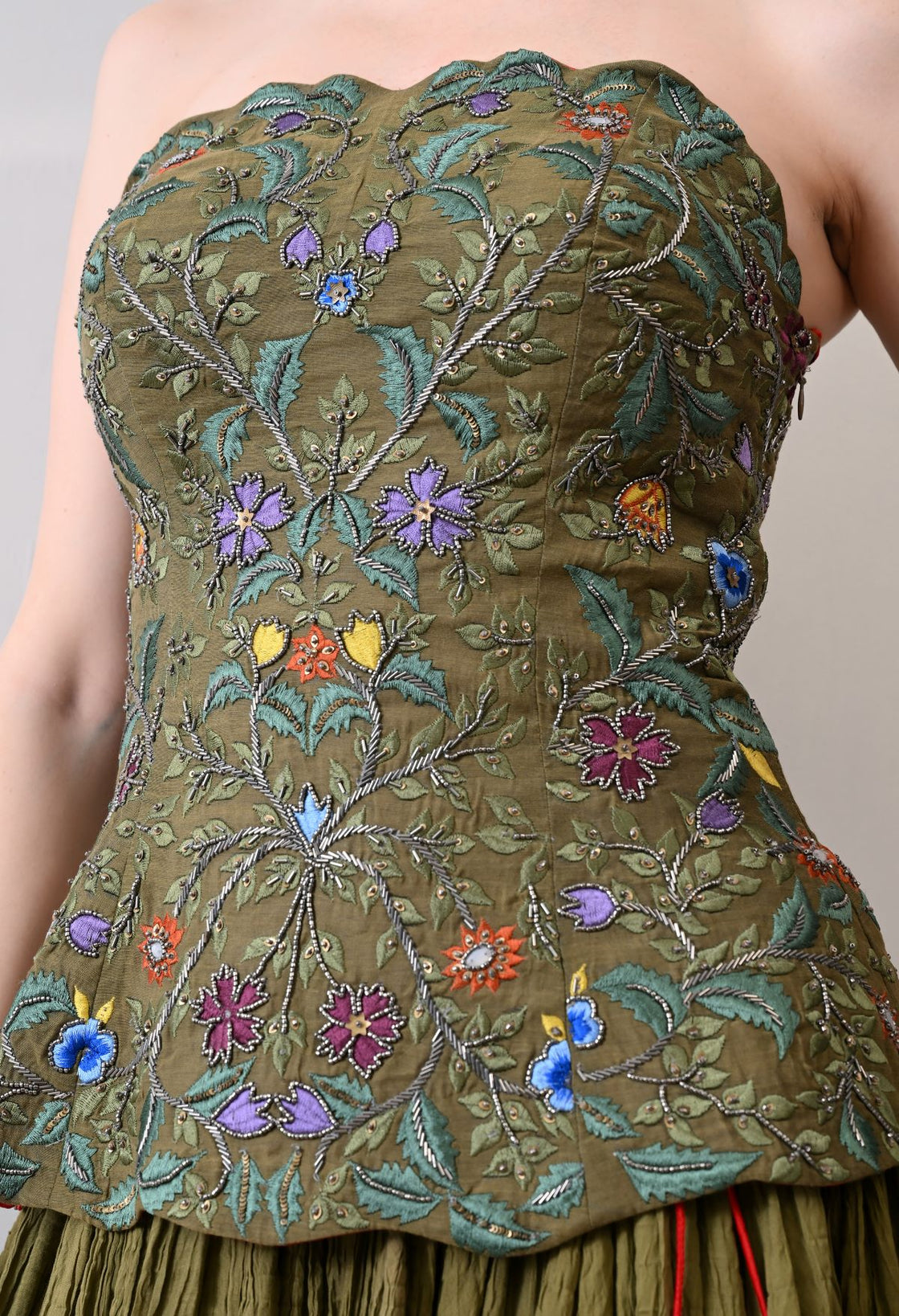 Merlot bloom olive corset Set