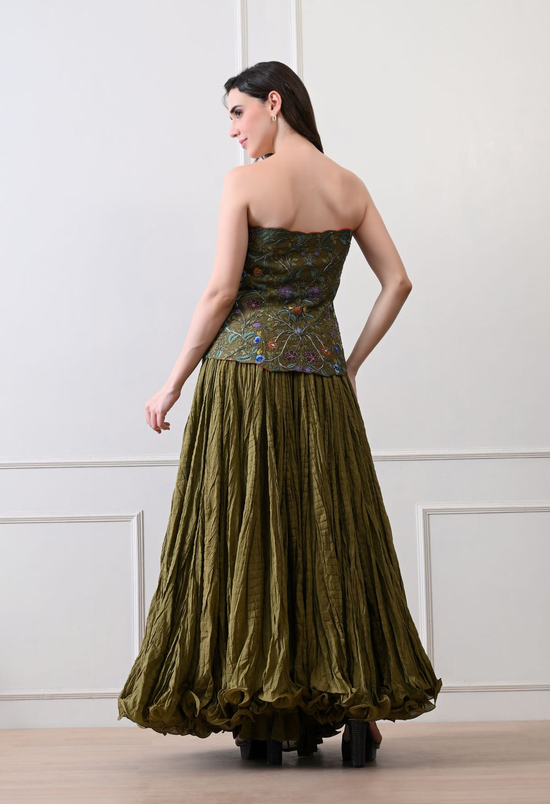 Merlot bloom olive corset Set