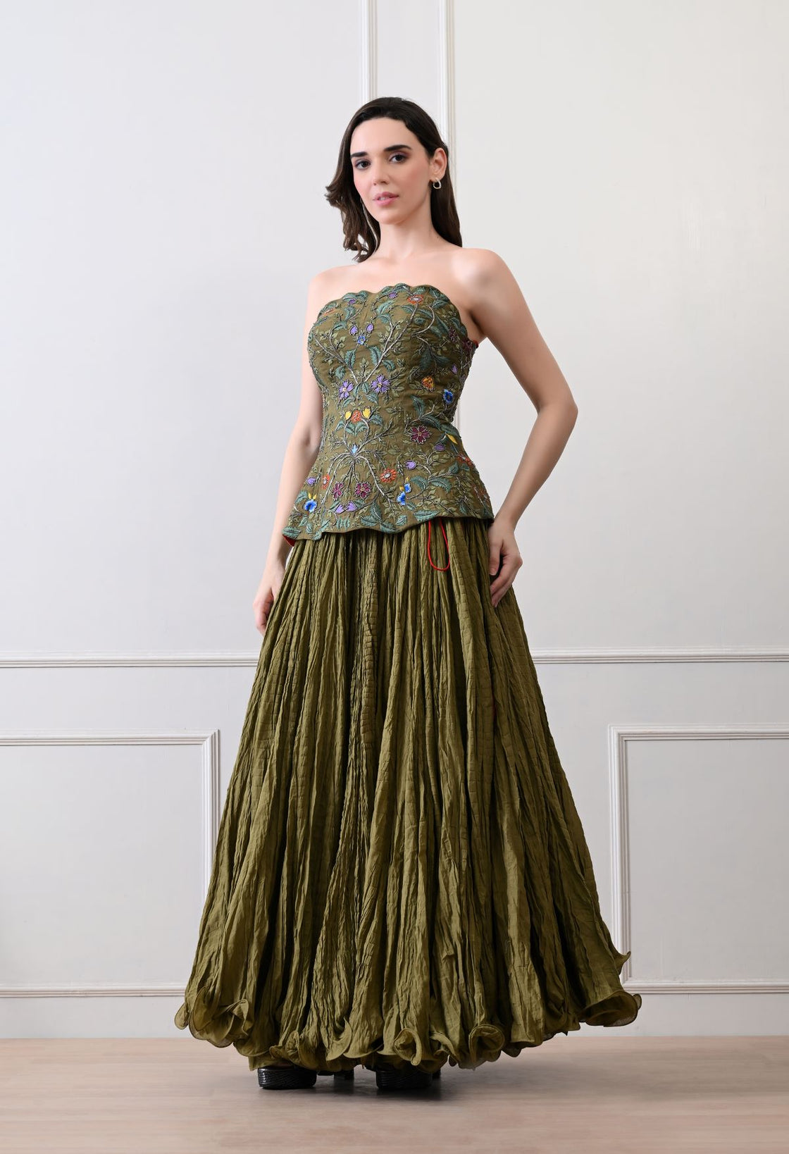 Merlot bloom olive corset Set