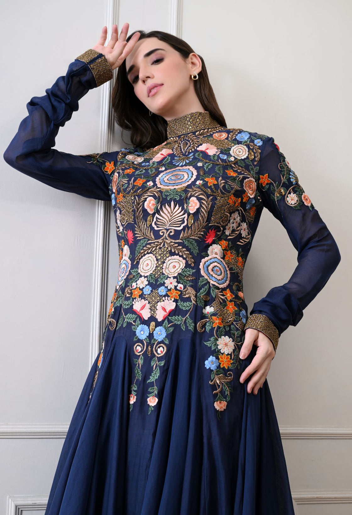 A elegant black floor-length anarkali-style dress