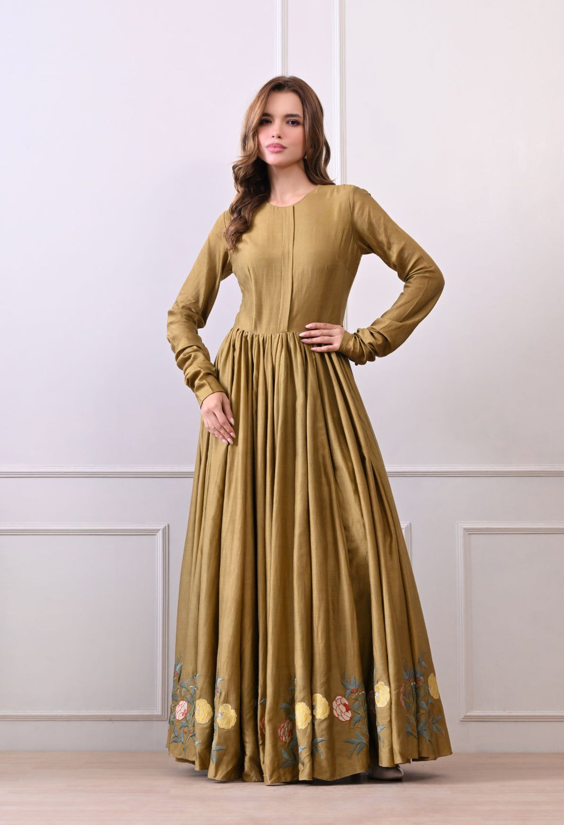 Aurelia Bloom olive Anarkali Set