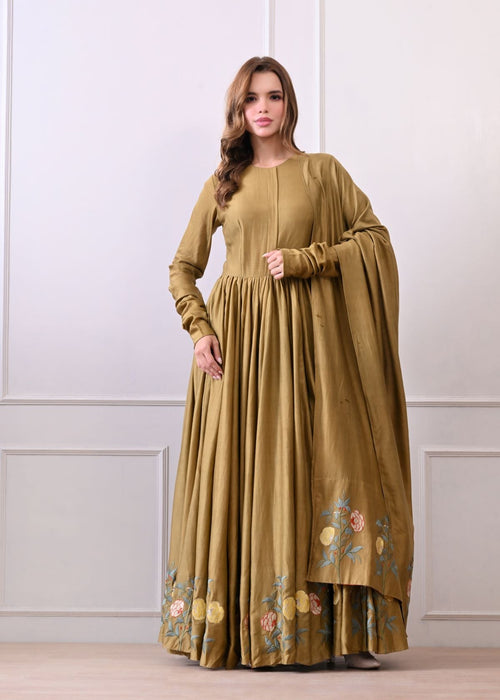 Aurelia Bloom olive Anarkali Set