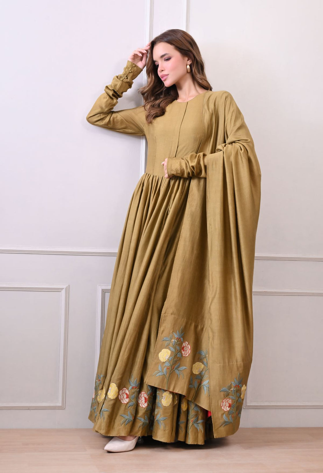 Aurelia Bloom olive Anarkali Set
