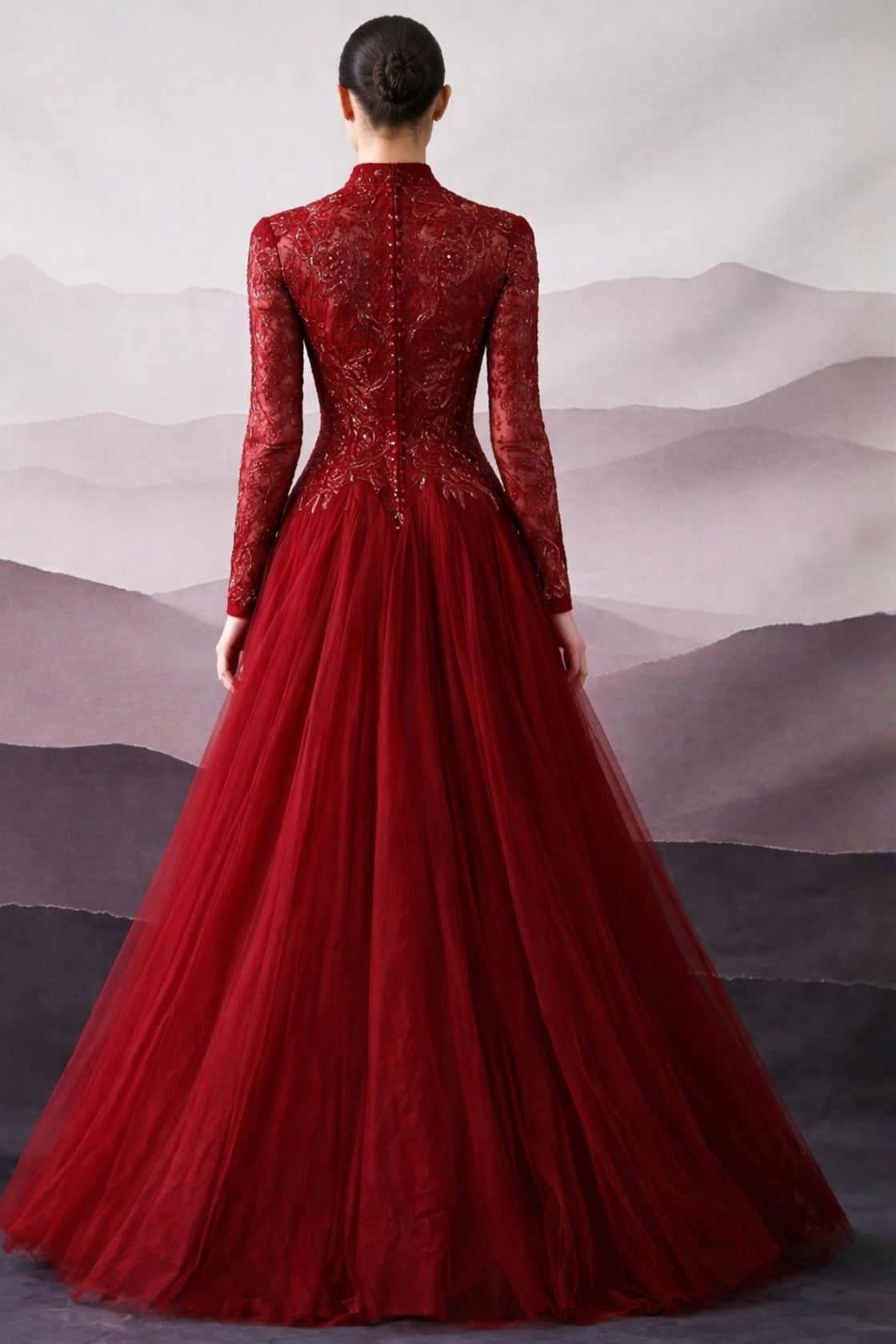 Red Hand-Embroidered Sleeveless Gown