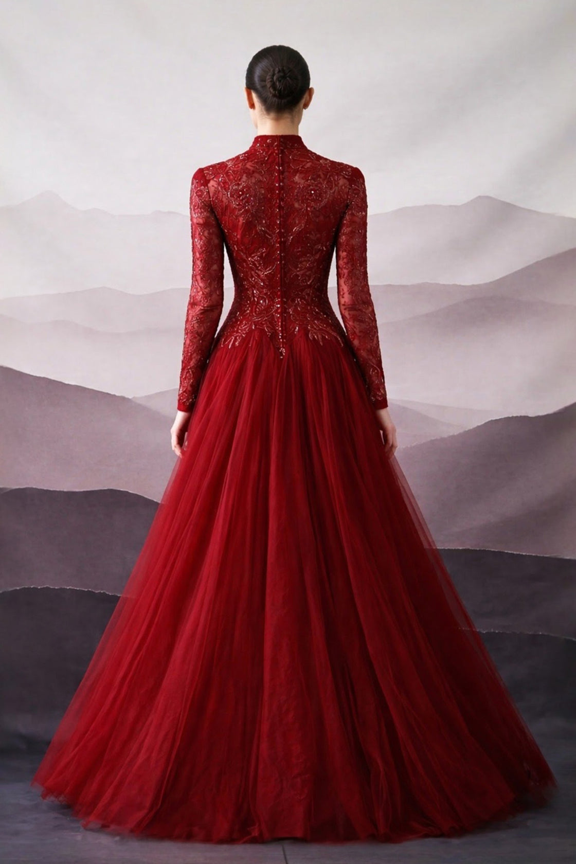Red Hand-Embroidered Sleeveless Gown