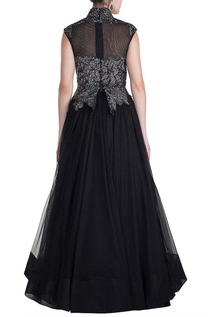 High-Neck Embroidered Gown
