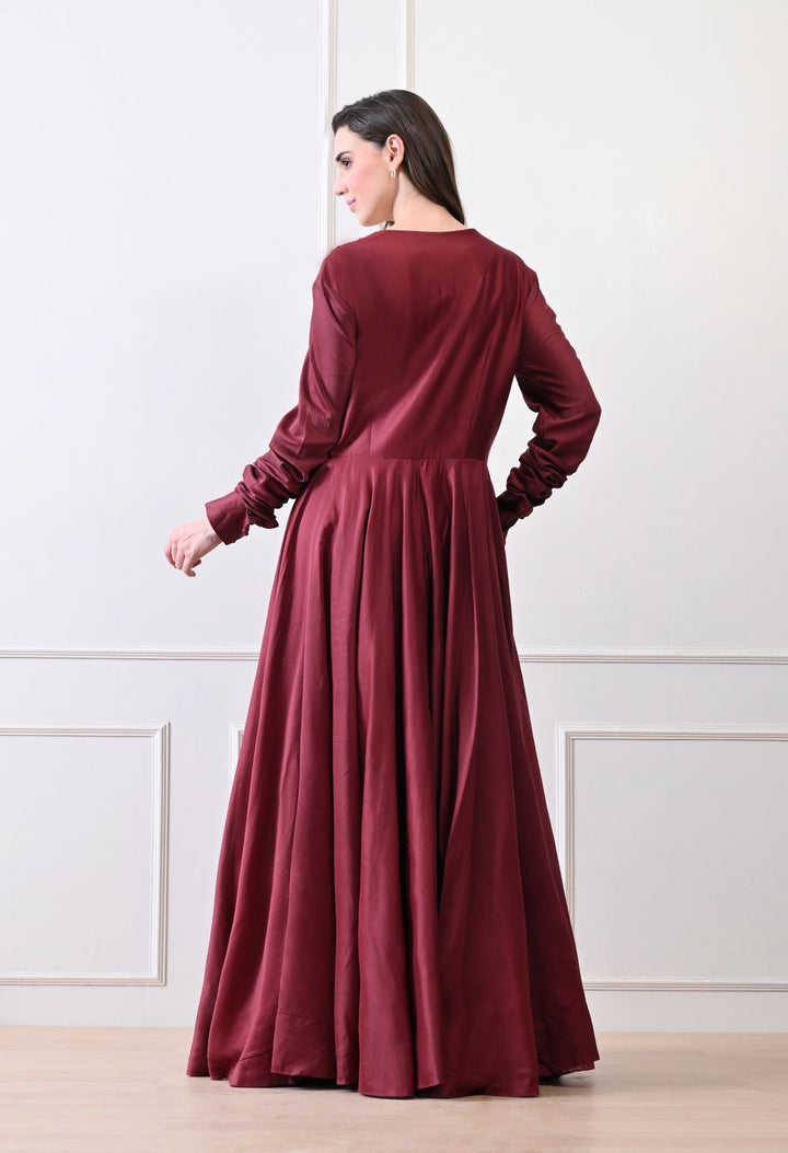 A beautiful maroon dress featuring bold floral embroidery - samantchauhan Apparel &amp; Accessories