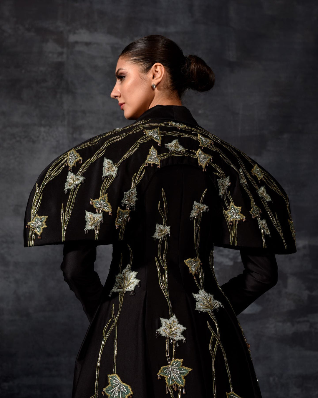 A black cotton silk fabric floor length gown with lapel neck line - samantchauhan Apparel &amp; Accessories