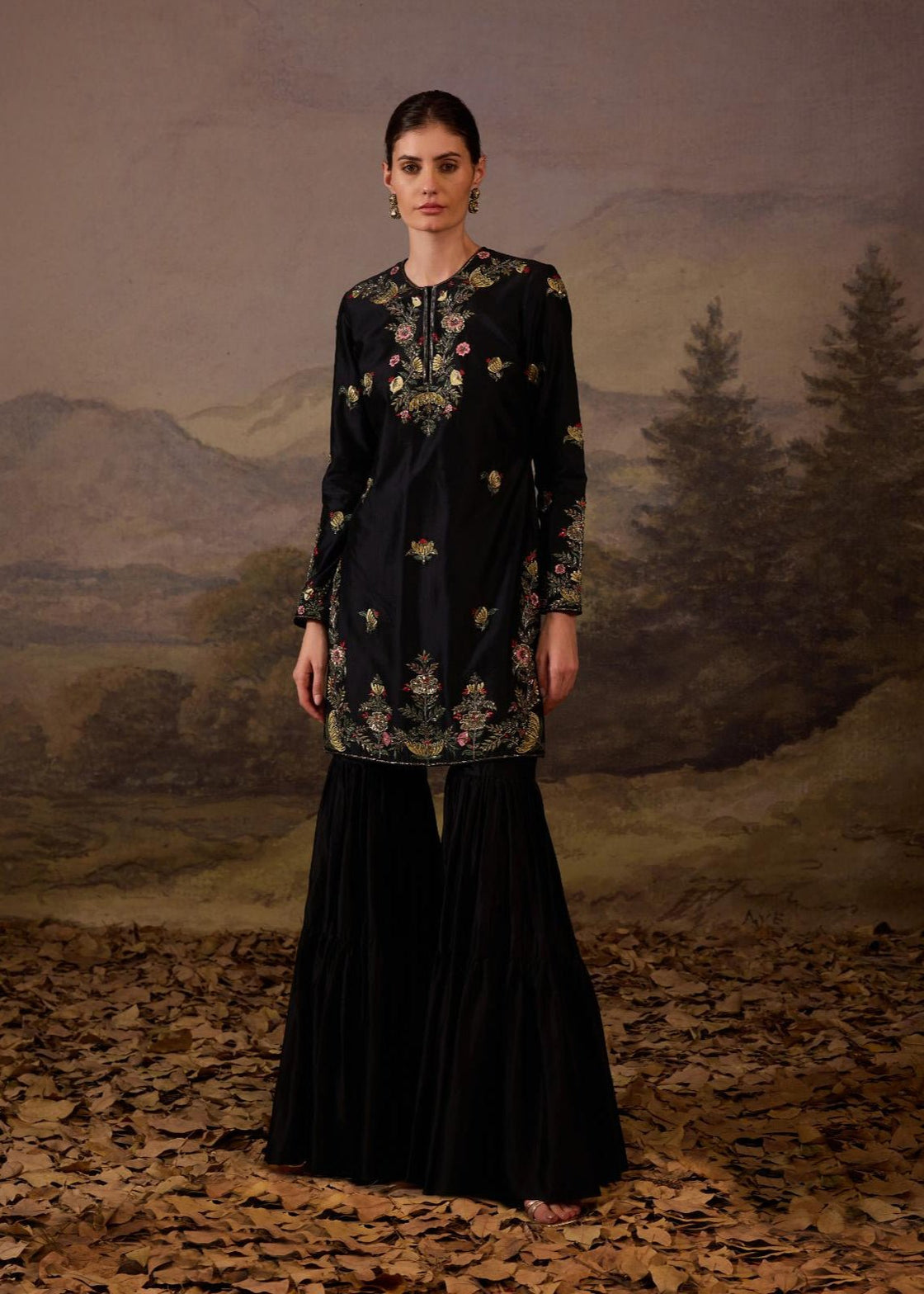 A black kurti and palazzo set.