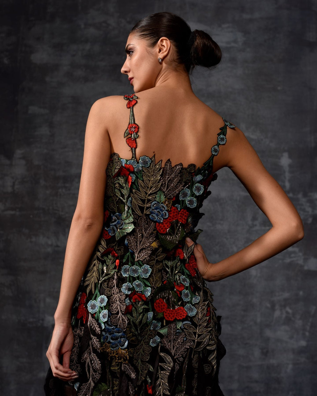A black organza silk gown with off - shoulder neck line - samantchauhan Apparel & Accessories