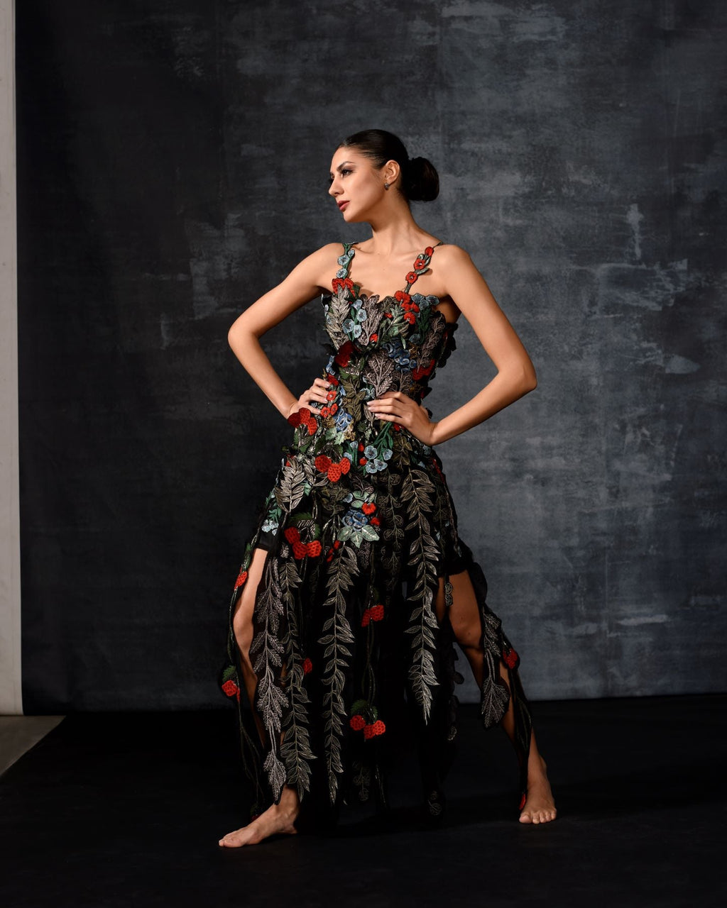A black organza silk gown with off - shoulder neck line - samantchauhan Apparel & Accessories