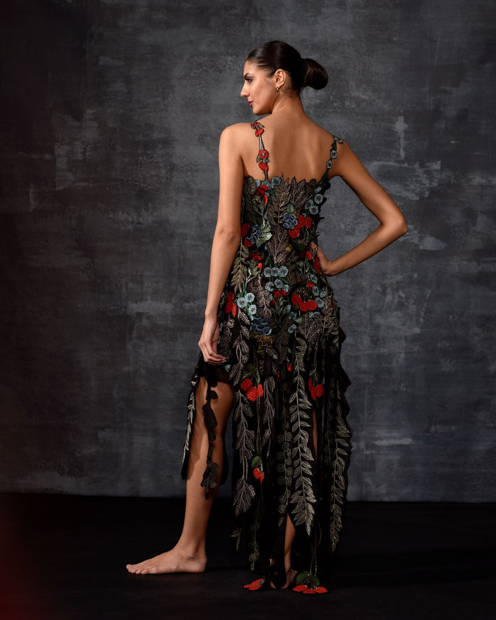 A black organza silk gown with off - shoulder neck line - samantchauhan Apparel & Accessories