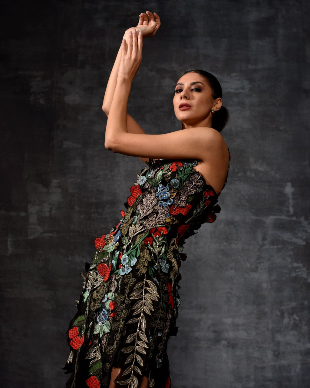 A black organza silk gown with off - shoulder neck line - samantchauhan Apparel & Accessories