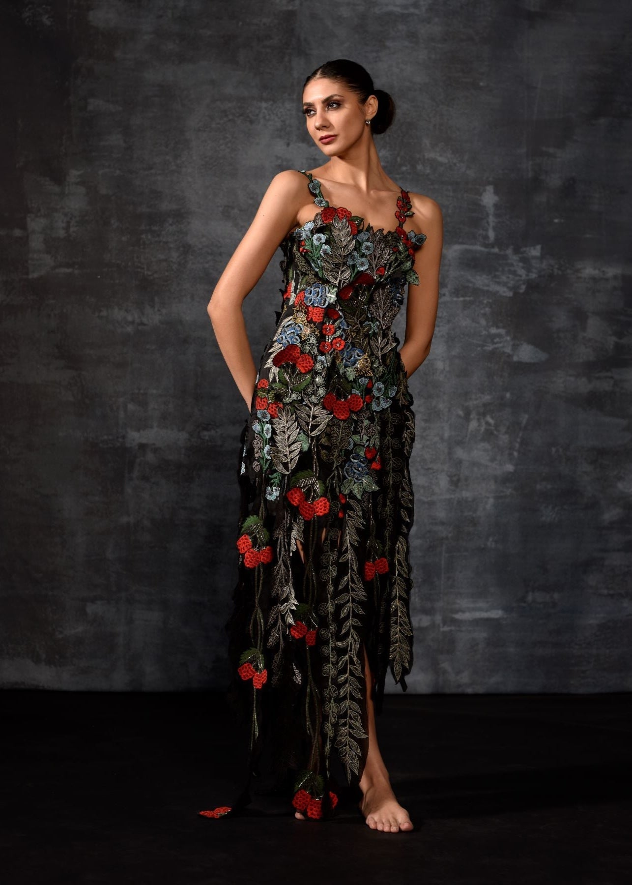 A black organza silk gown with off - shoulder neck line - samantchauhan Apparel & Accessories