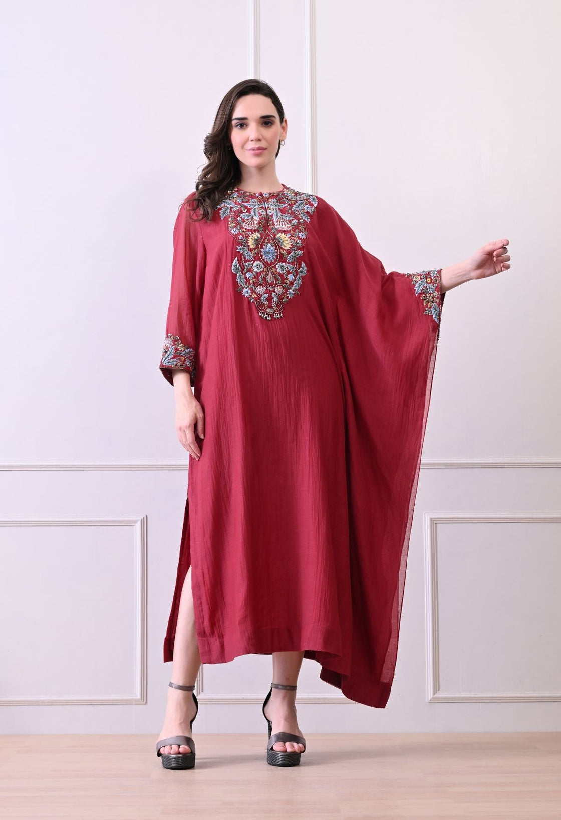A comfortable yet elegant maroon kaftan - style dress - samantchauhan Apparel & Accessories