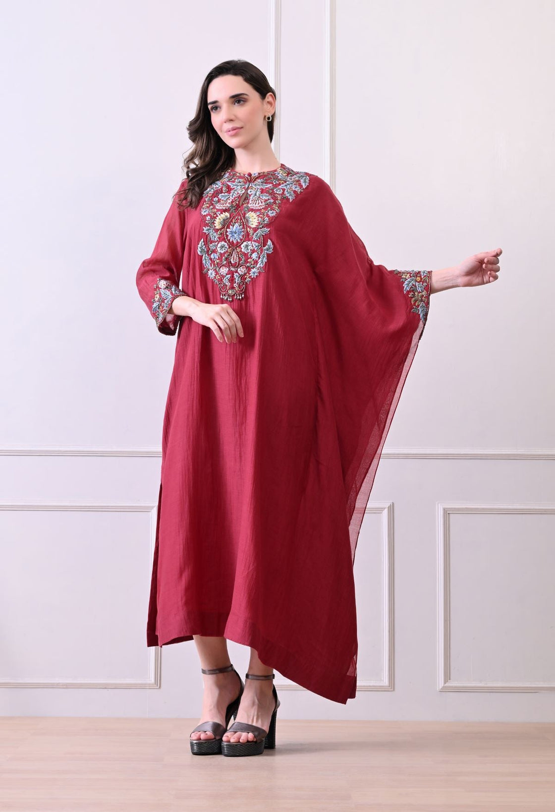 A comfortable yet elegant maroon kaftan - style dress - samantchauhan Apparel & Accessories