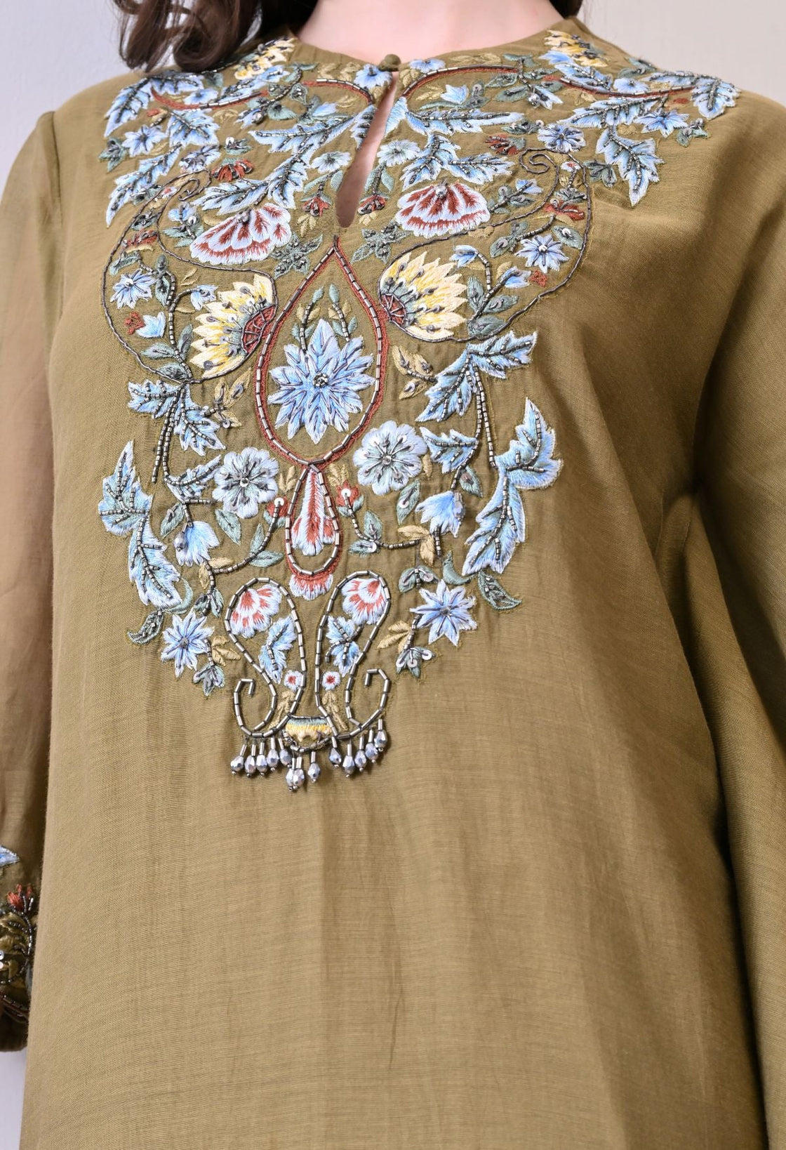 A comfortable yet elegant olive kaftan - style dress - samantchauhan Apparel & Accessories